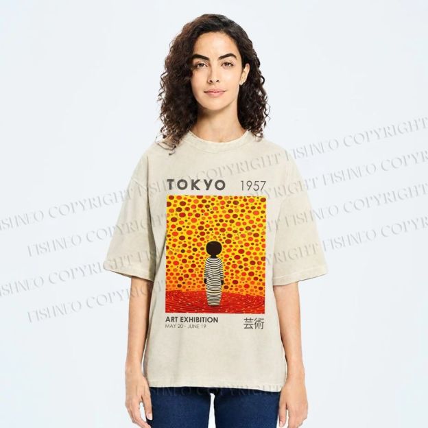 Unisex Yayoi Kusama Tokyo Art Exhibition Printed Washed Tee