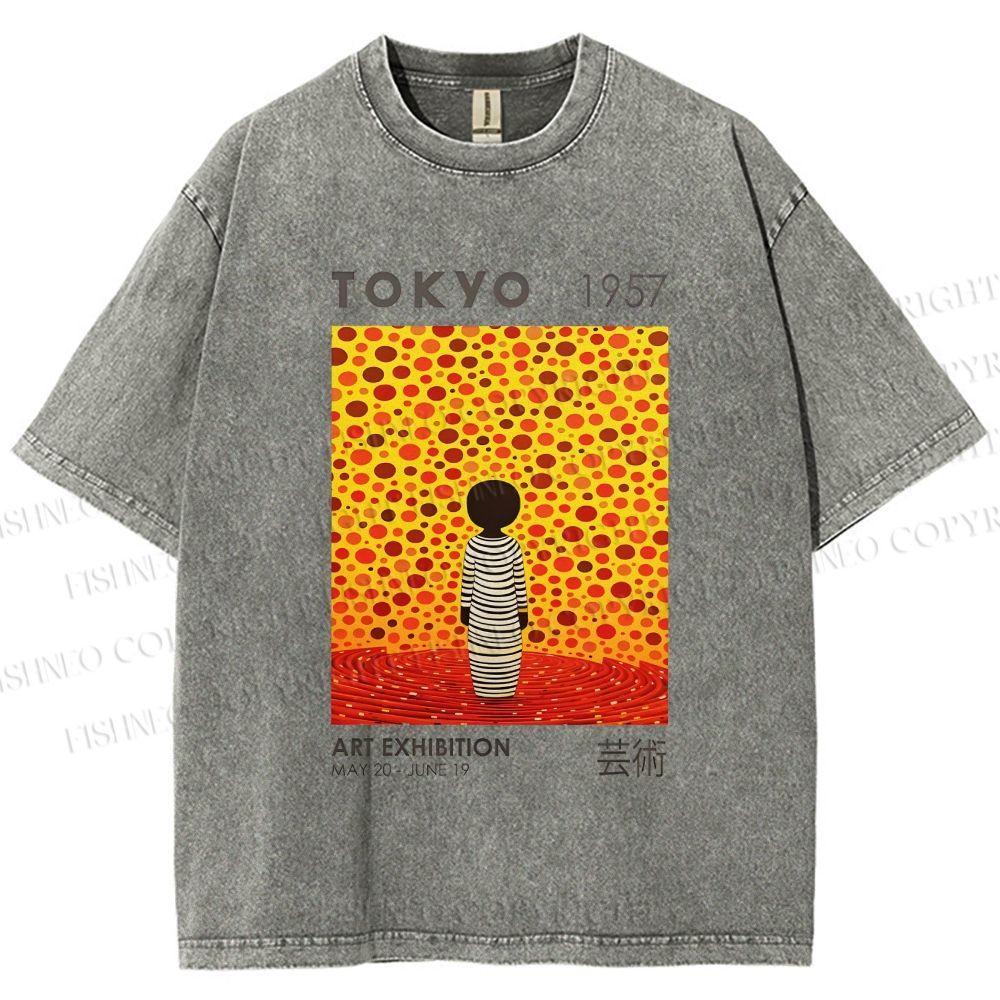 Unisex Yayoi Kusama Tokyo Art Exhibition Printed Washed Tee