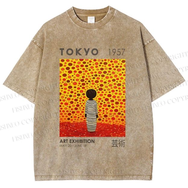Unisex Yayoi Kusama Tokyo Art Exhibition Printed Washed Tee