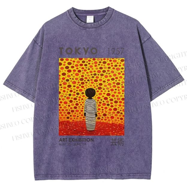 Unisex Yayoi Kusama Tokyo Art Exhibition Printed Washed Tee
