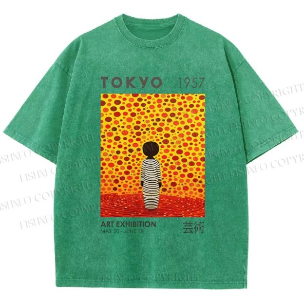 Unisex Yayoi Kusama Tokyo Art Exhibition Printed Washed Tee
