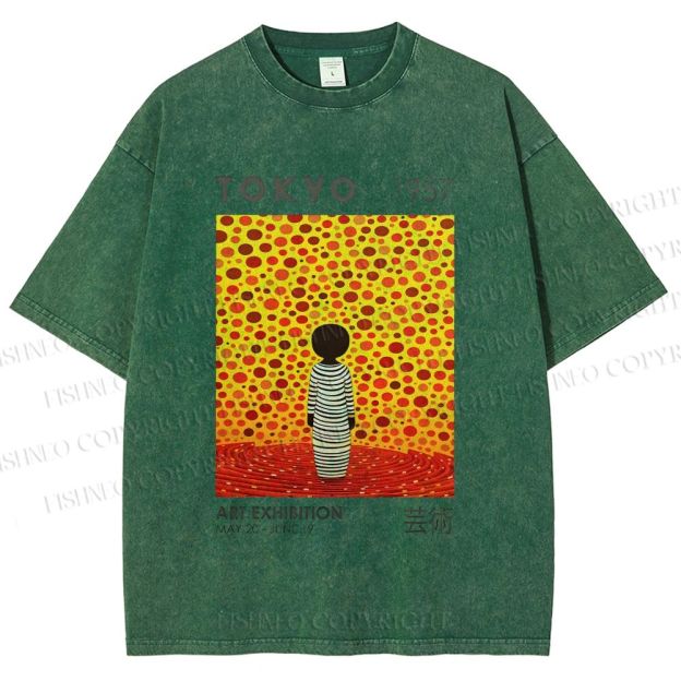 Unisex Yayoi Kusama Tokyo Art Exhibition Printed Washed Tee