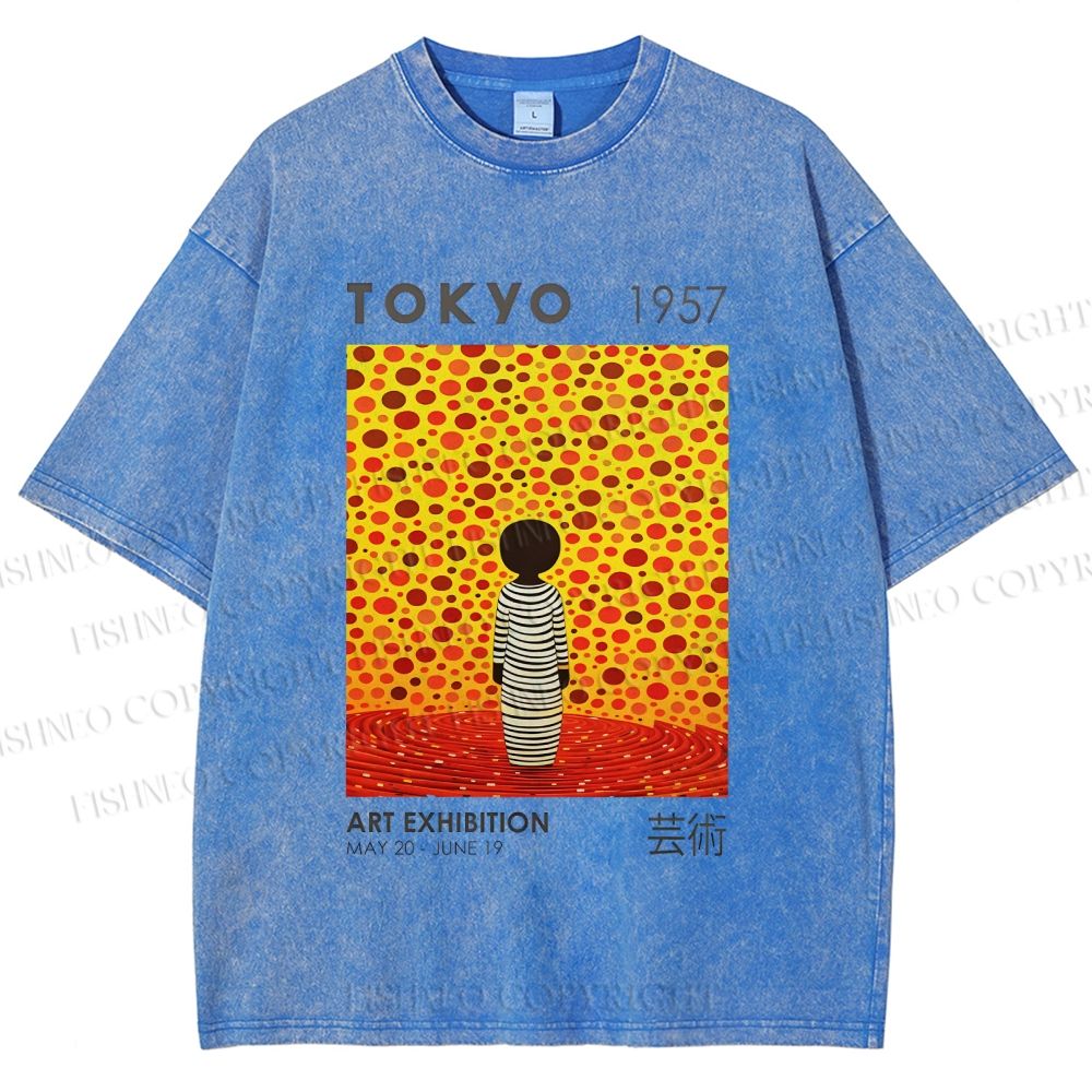 Unisex Yayoi Kusama Tokyo Art Exhibition Printed Washed Tee
