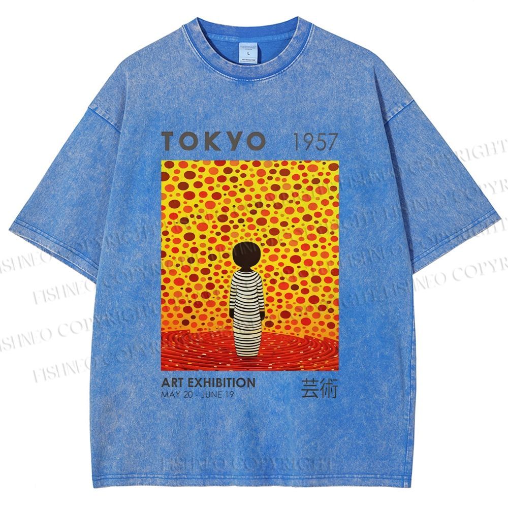 Unisex Yayoi Kusama Tokyo Art Exhibition Printed Washed Tee