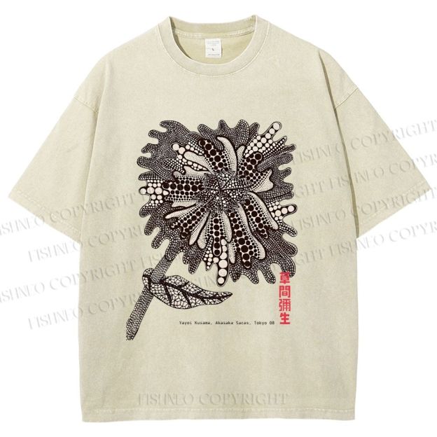 Unisex Yayoi Kusama Polka Dots Flower Printed Washed Tee