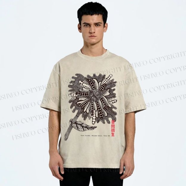 Unisex Yayoi Kusama Polka Dots Flower Printed Washed Tee
