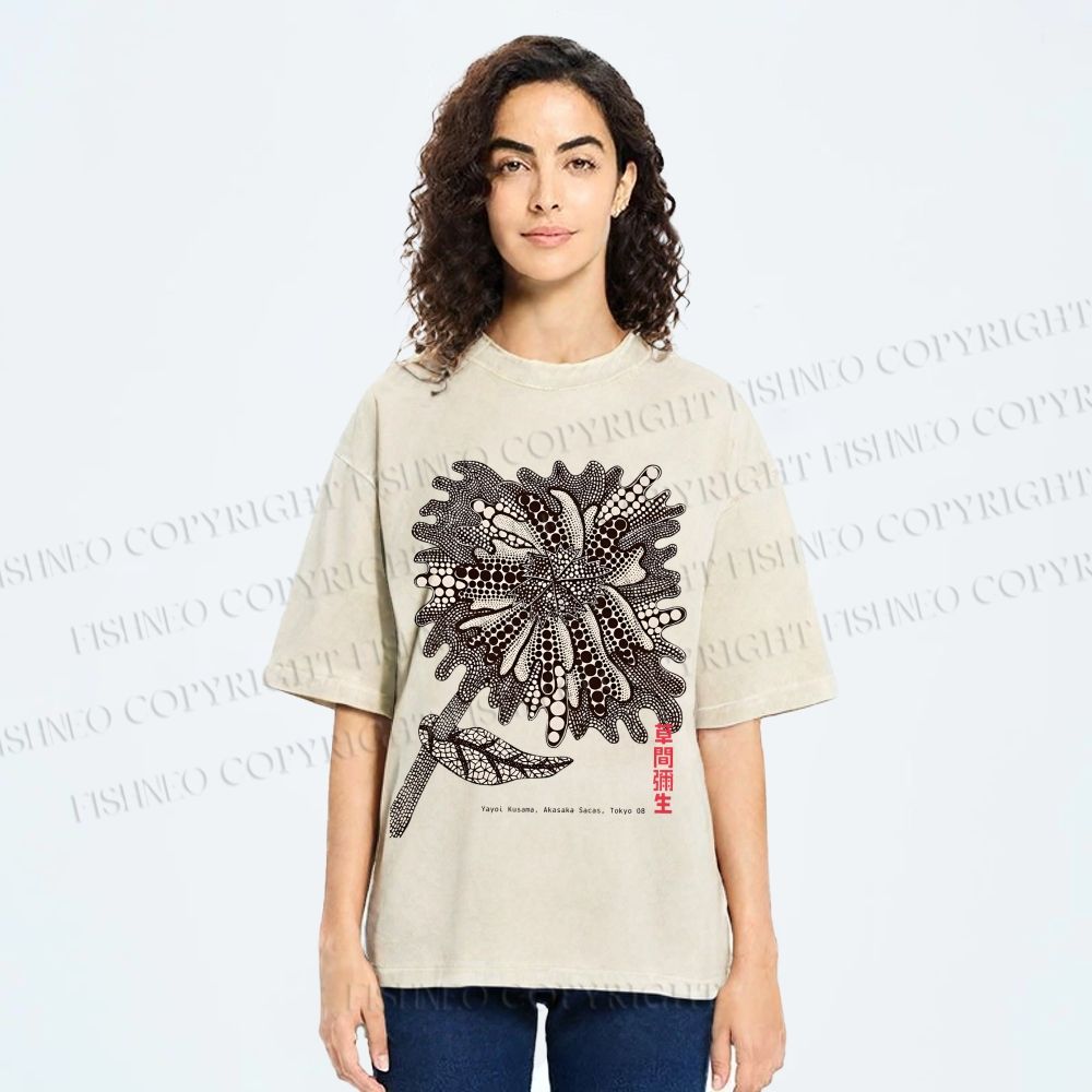 Unisex Yayoi Kusama Polka Dots Flower Printed Washed Tee