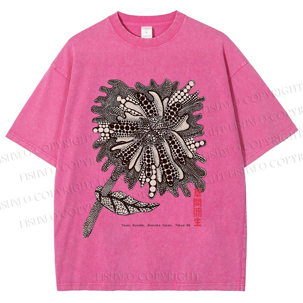 Unisex Yayoi Kusama Polka Dots Flower Printed Washed Tee