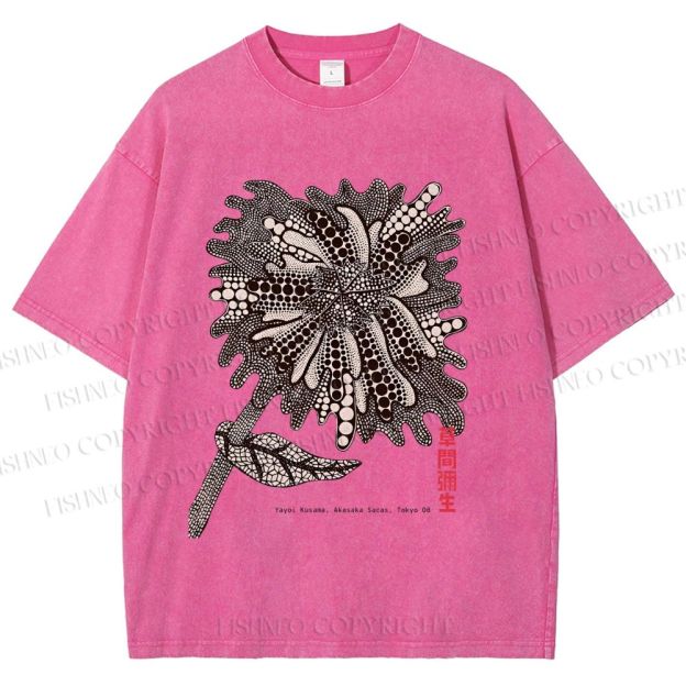 Unisex Yayoi Kusama Polka Dots Flower Printed Washed Tee