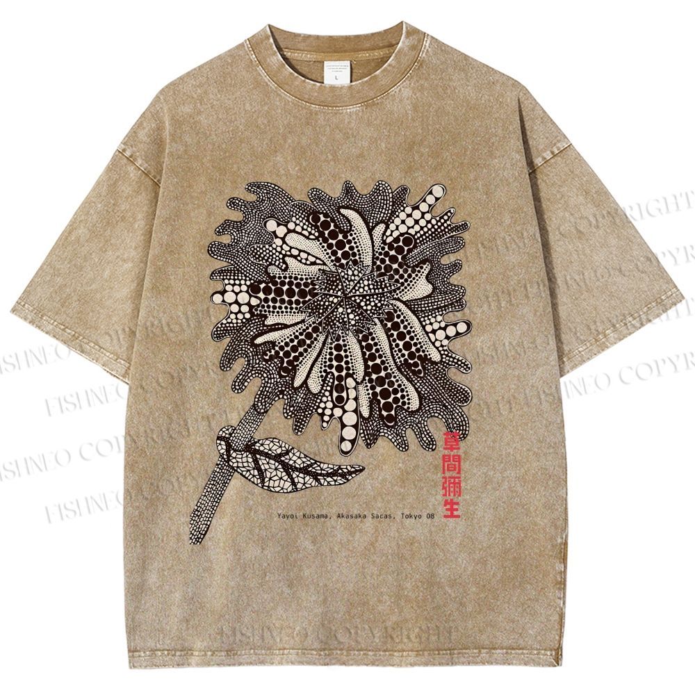 Unisex Yayoi Kusama Polka Dots Flower Printed Washed Tee
