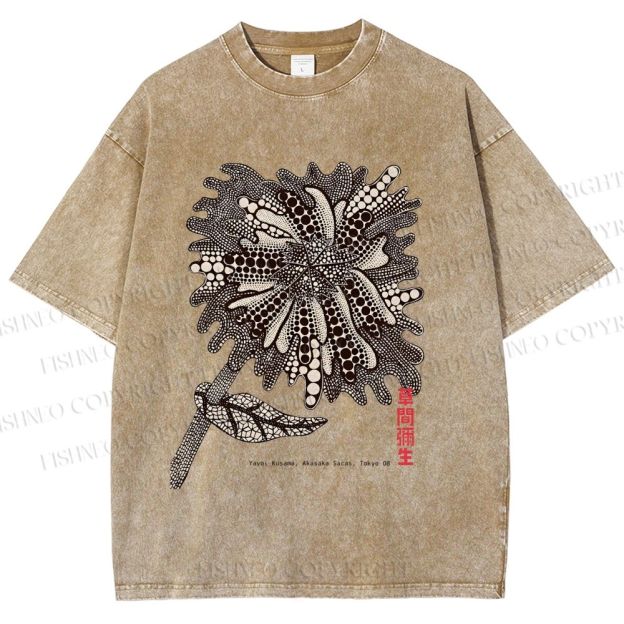 Unisex Yayoi Kusama Polka Dots Flower Printed Washed Tee