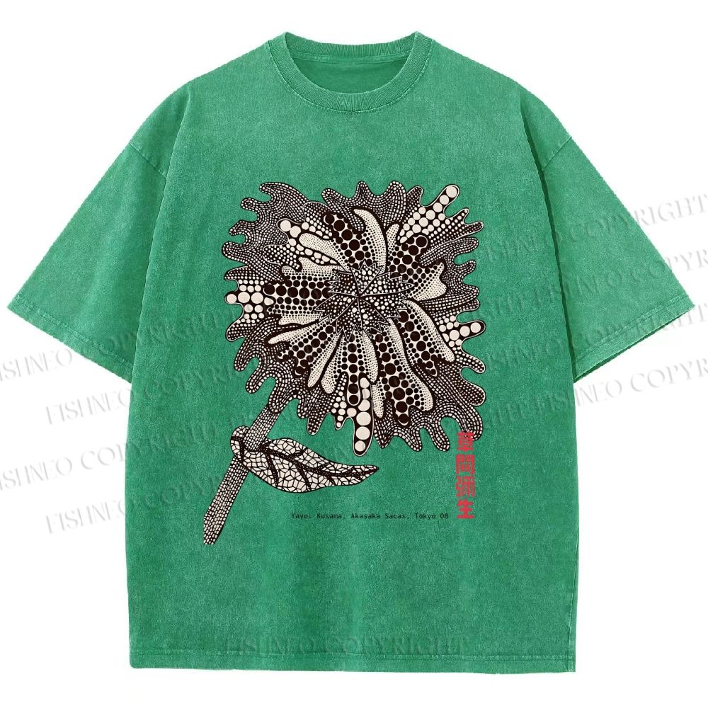 Unisex Yayoi Kusama Polka Dots Flower Printed Washed Tee