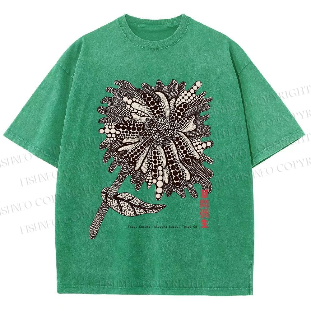 Unisex Yayoi Kusama Polka Dots Flower Printed Washed Tee
