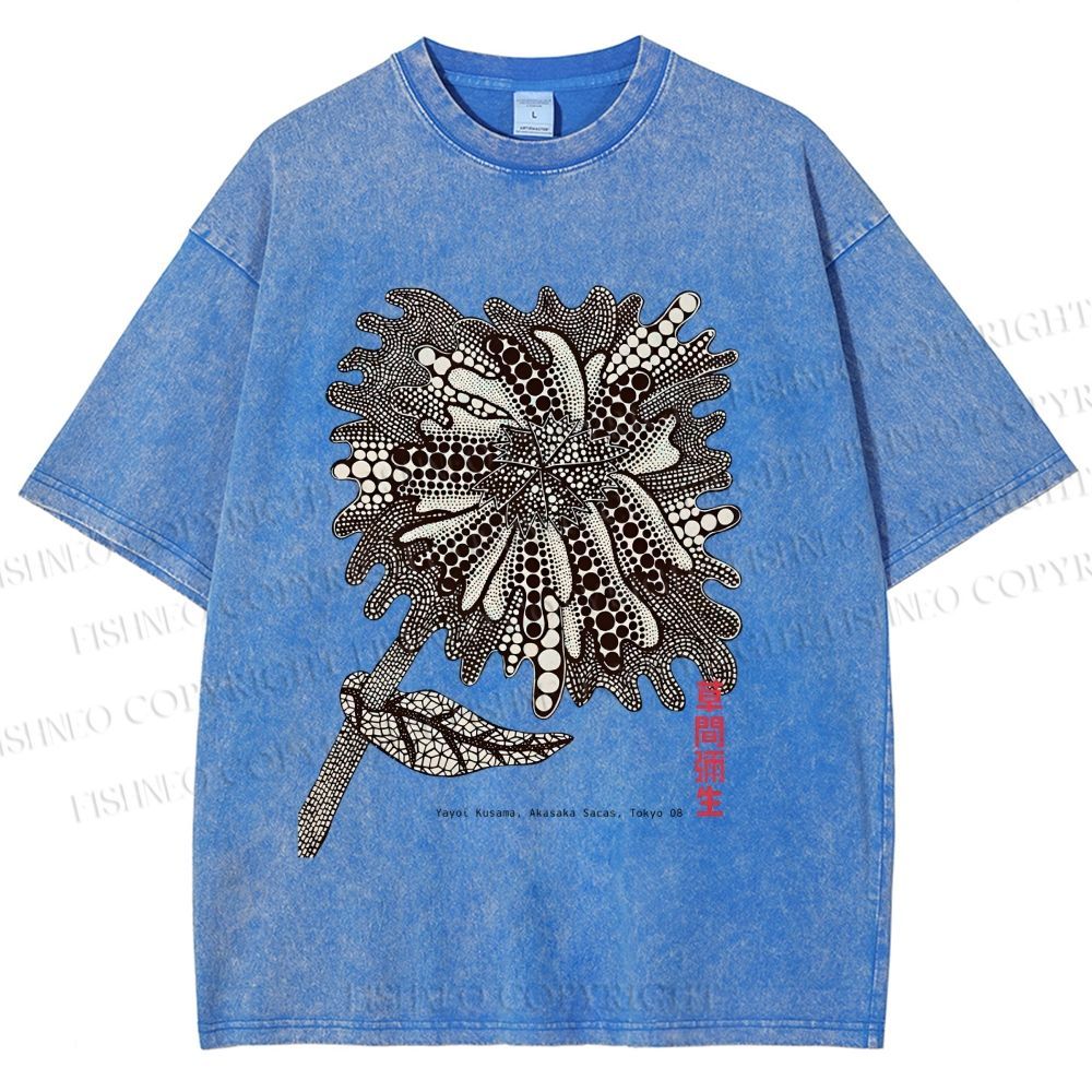 Unisex Yayoi Kusama Polka Dots Flower Printed Washed Tee