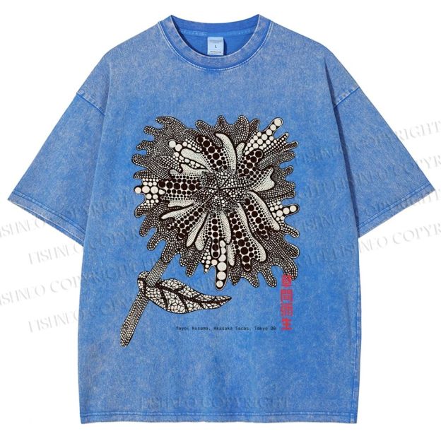 Unisex Yayoi Kusama Polka Dots Flower Printed Washed Tee