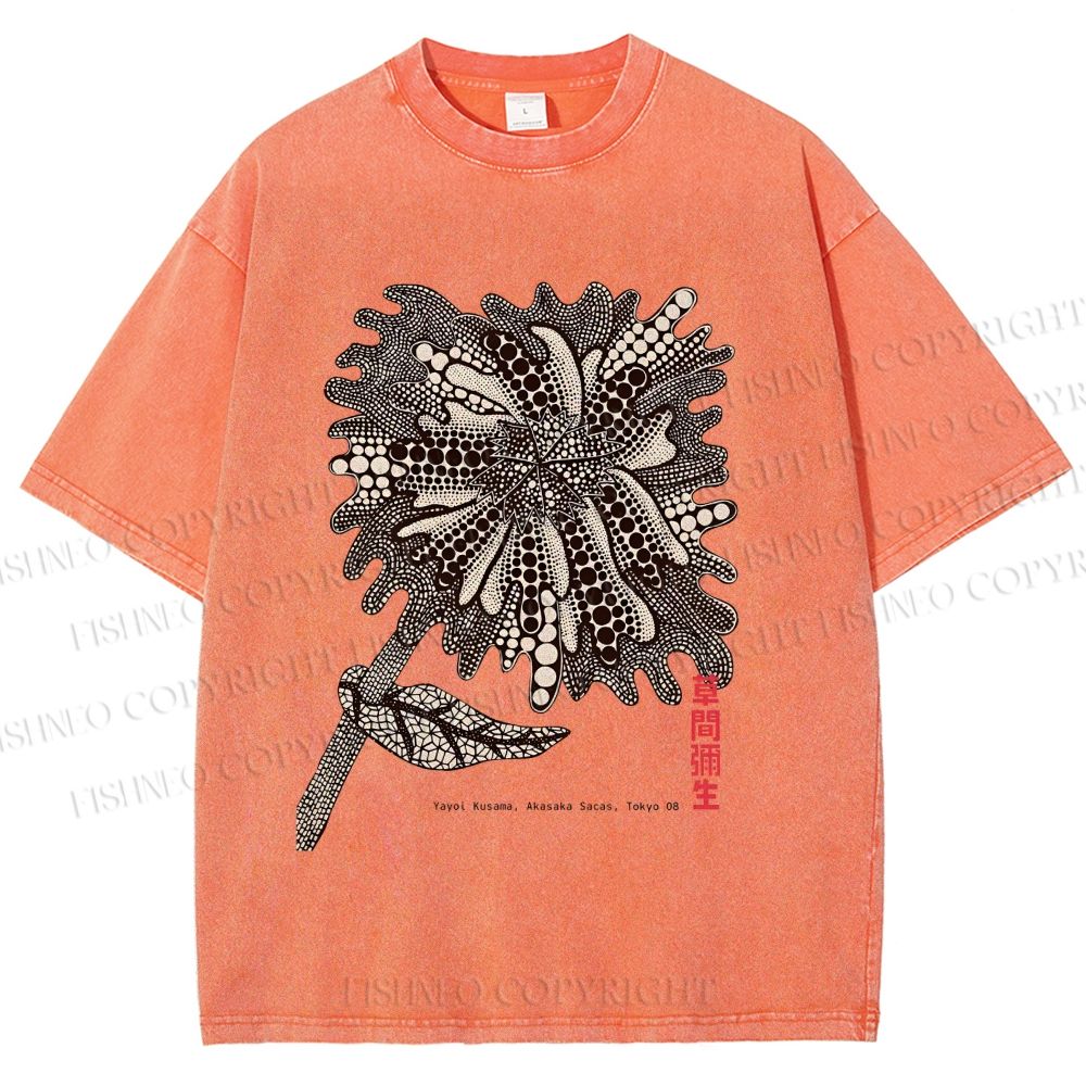 Unisex Yayoi Kusama Polka Dots Flower Printed Washed Tee