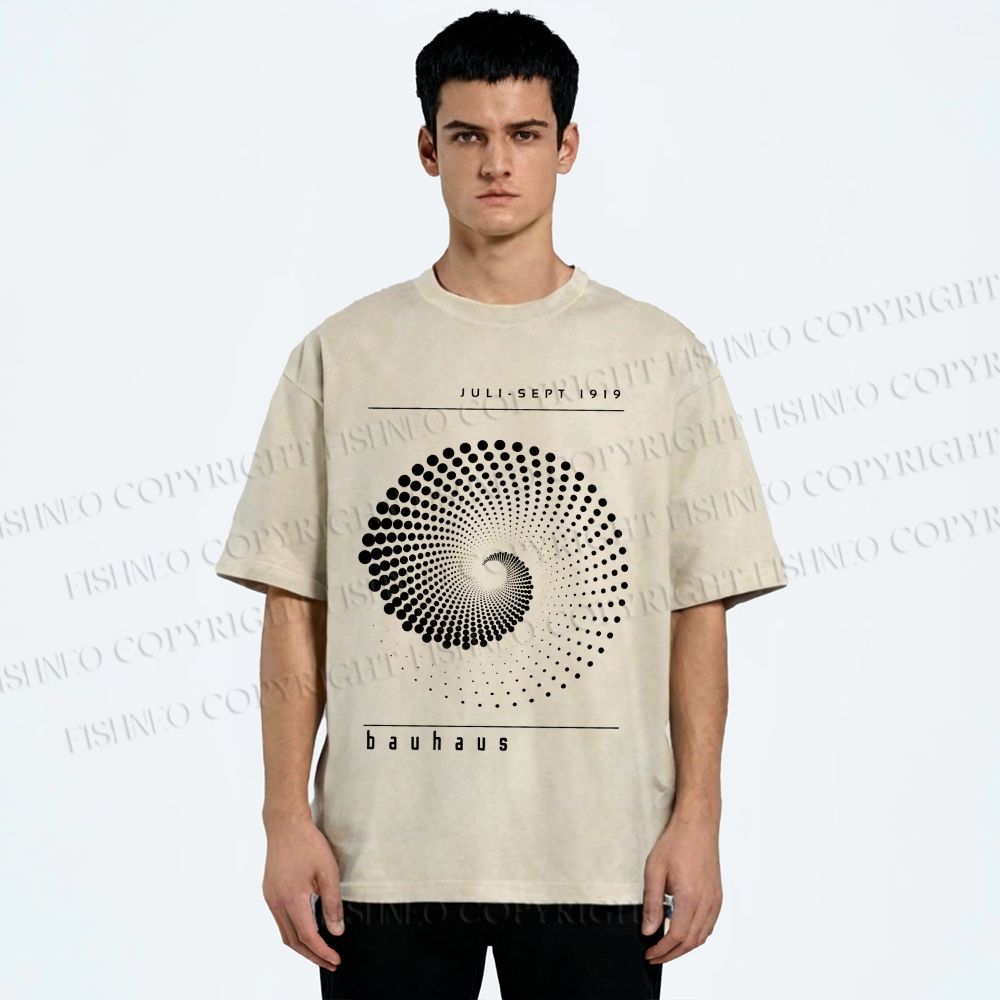 Unisex Bauhaus Rotating Circle Printed Washed Tee