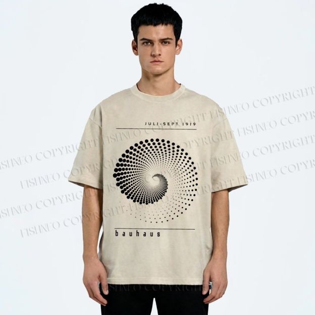Unisex Bauhaus Rotating Circle Printed Washed Tee