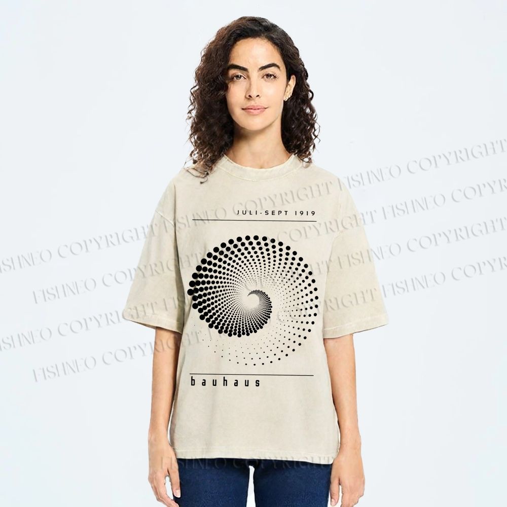 Unisex Bauhaus Rotating Circle Printed Washed Tee