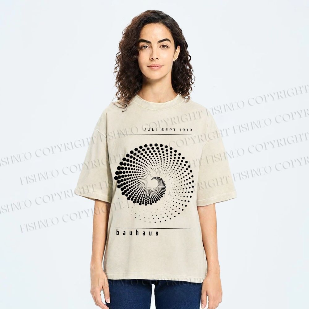 Unisex Bauhaus Rotating Circle Printed Washed Tee