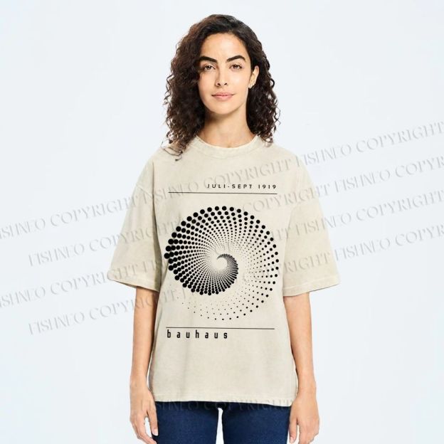 Unisex Bauhaus Rotating Circle Printed Washed Tee
