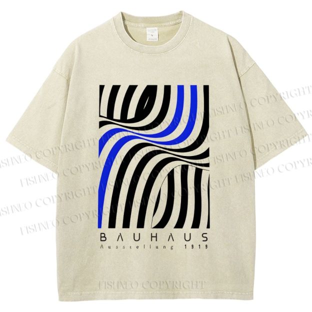 Unisex Bauhaus Geometric Lines Printed Washed Tee