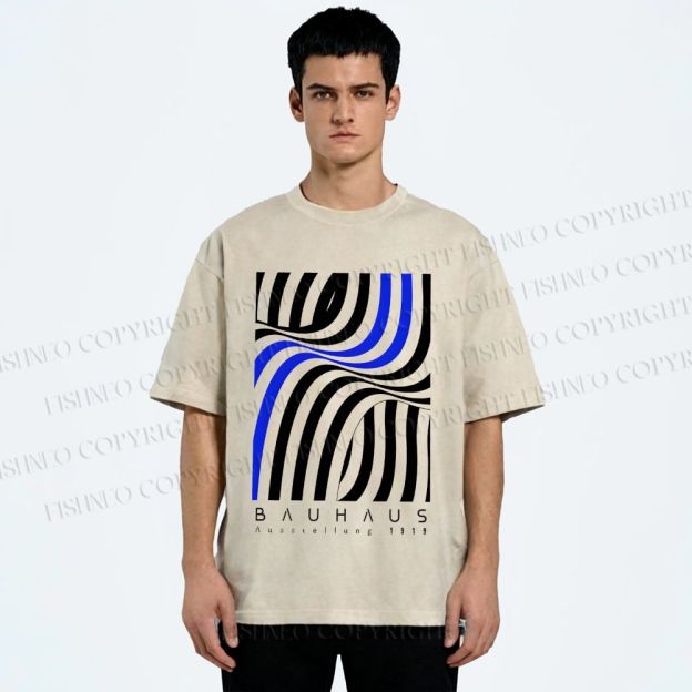 Unisex Bauhaus Geometric Lines Printed Washed Tee