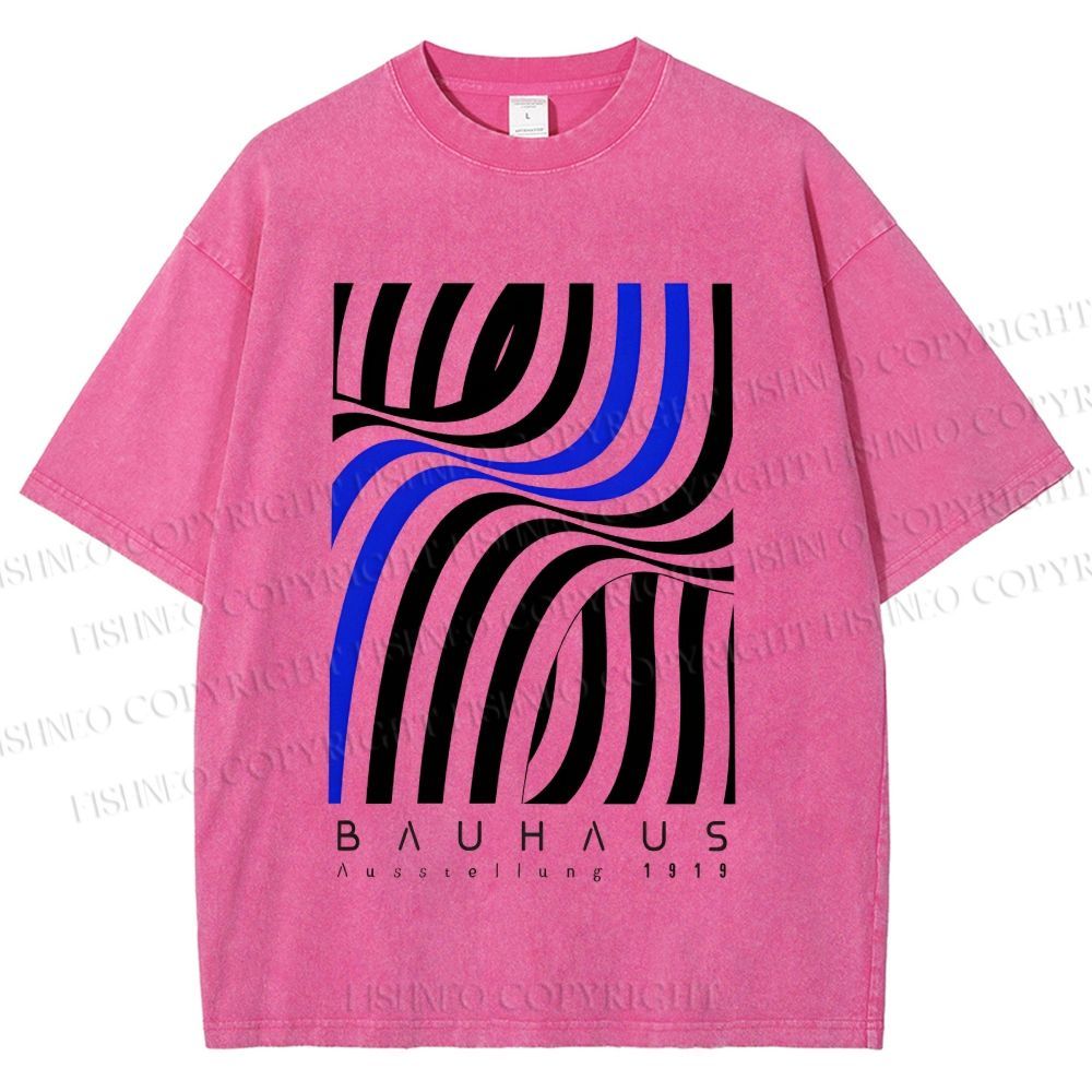 Unisex Bauhaus Geometric Lines Printed Washed Tee