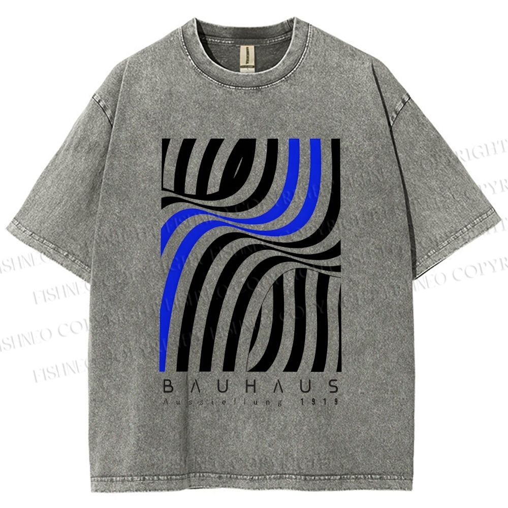 Unisex Bauhaus Geometric Lines Printed Washed Tee