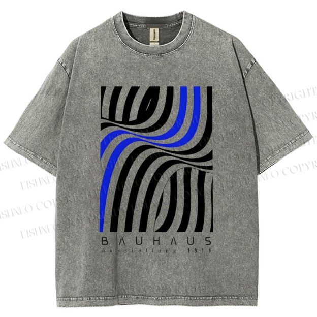 Unisex Bauhaus Geometric Lines Printed Washed Tee