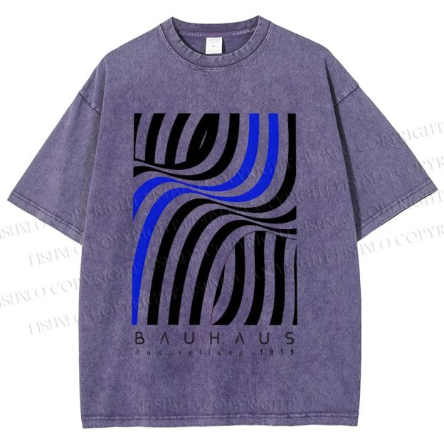 Unisex Bauhaus Geometric Lines Printed Washed Tee