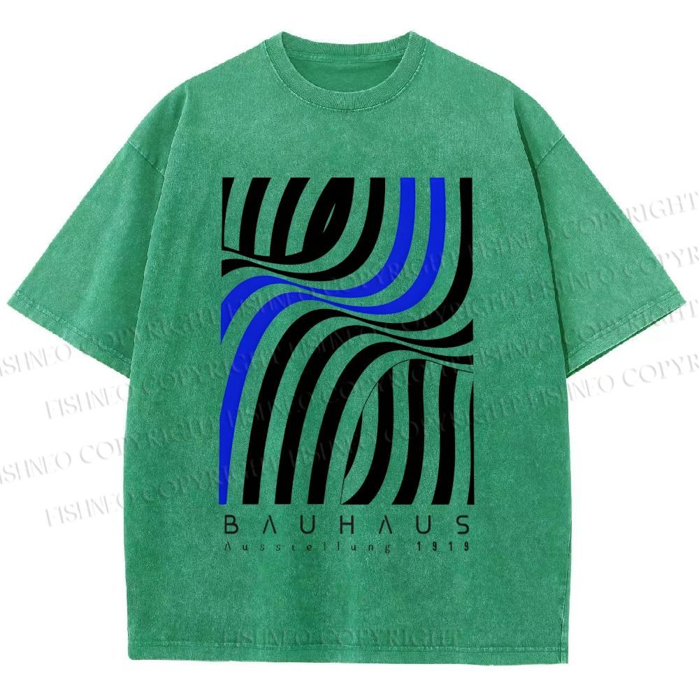 Unisex Bauhaus Geometric Lines Printed Washed Tee