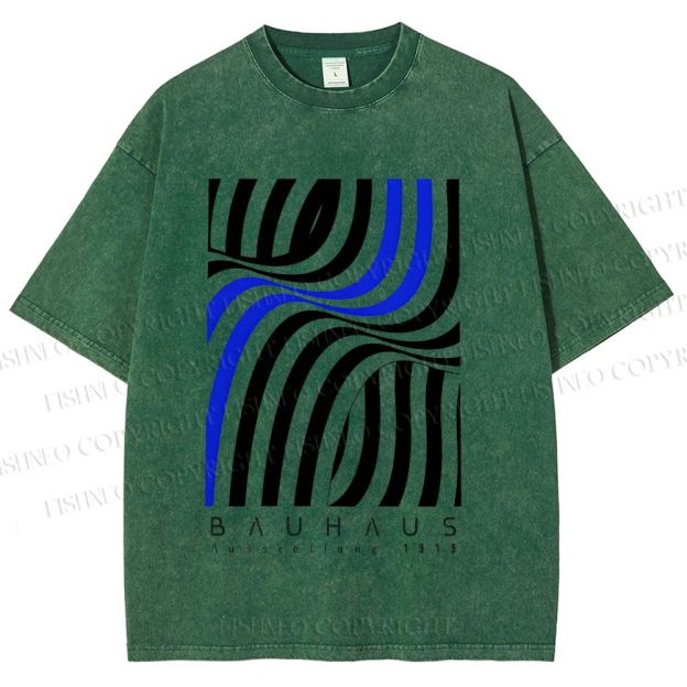Unisex Bauhaus Geometric Lines Printed Washed Tee