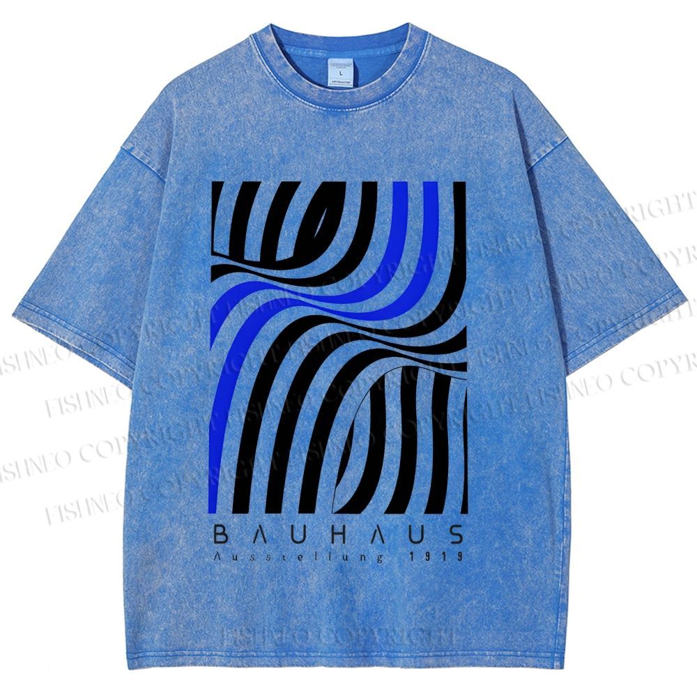 Unisex Bauhaus Geometric Lines Printed Washed Tee