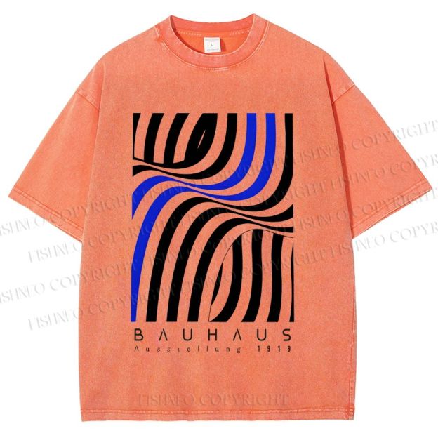 Unisex Bauhaus Geometric Lines Printed Washed Tee