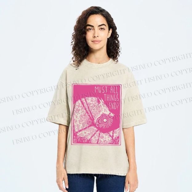 Unisex Funny Wolf Must All Things End? Printed Washed Tee