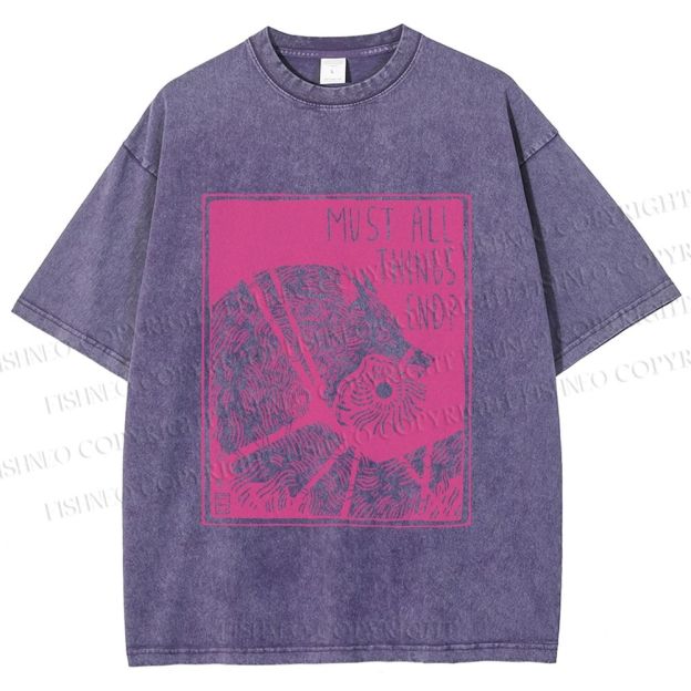 Unisex Funny Wolf Must All Things End? Printed Washed Tee