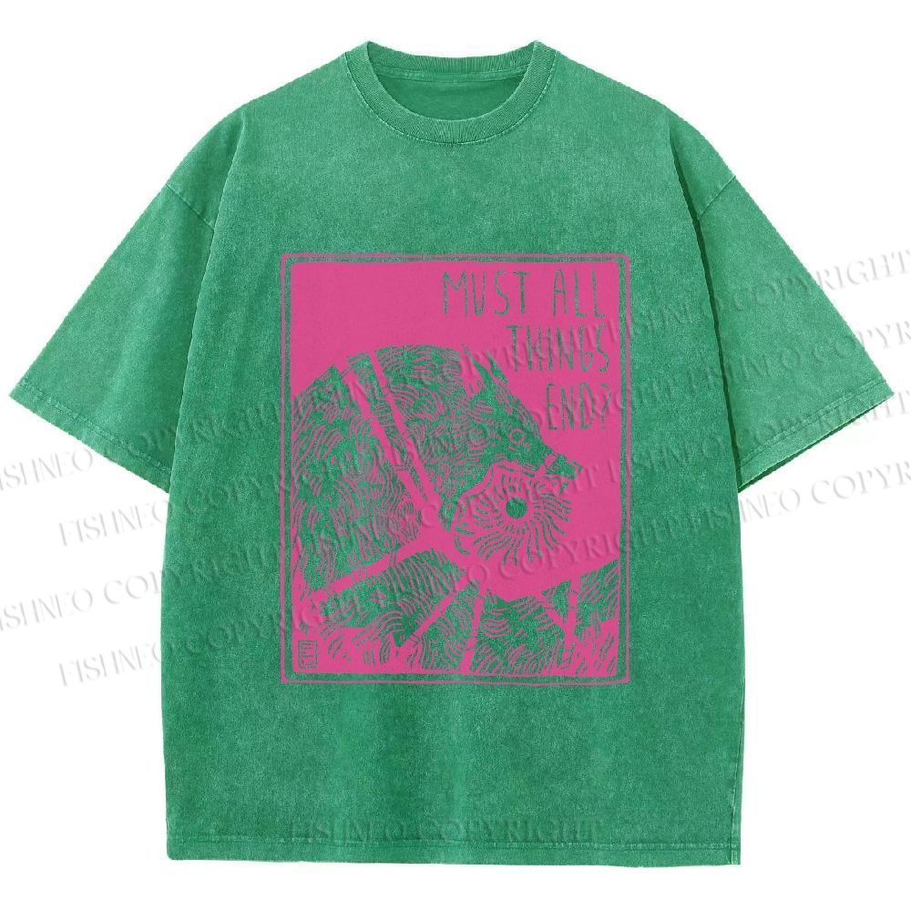Unisex Funny Wolf Must All Things End? Printed Washed Tee