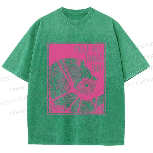 Unisex Funny Wolf Must All Things End? Printed Washed Tee