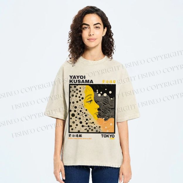 Unisex Yayoi Kusama Girl Printed Washed Tee