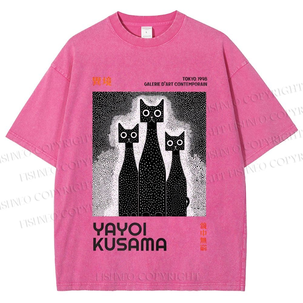 Unisex Yayoi Kusama Cat Printed Washed Tee