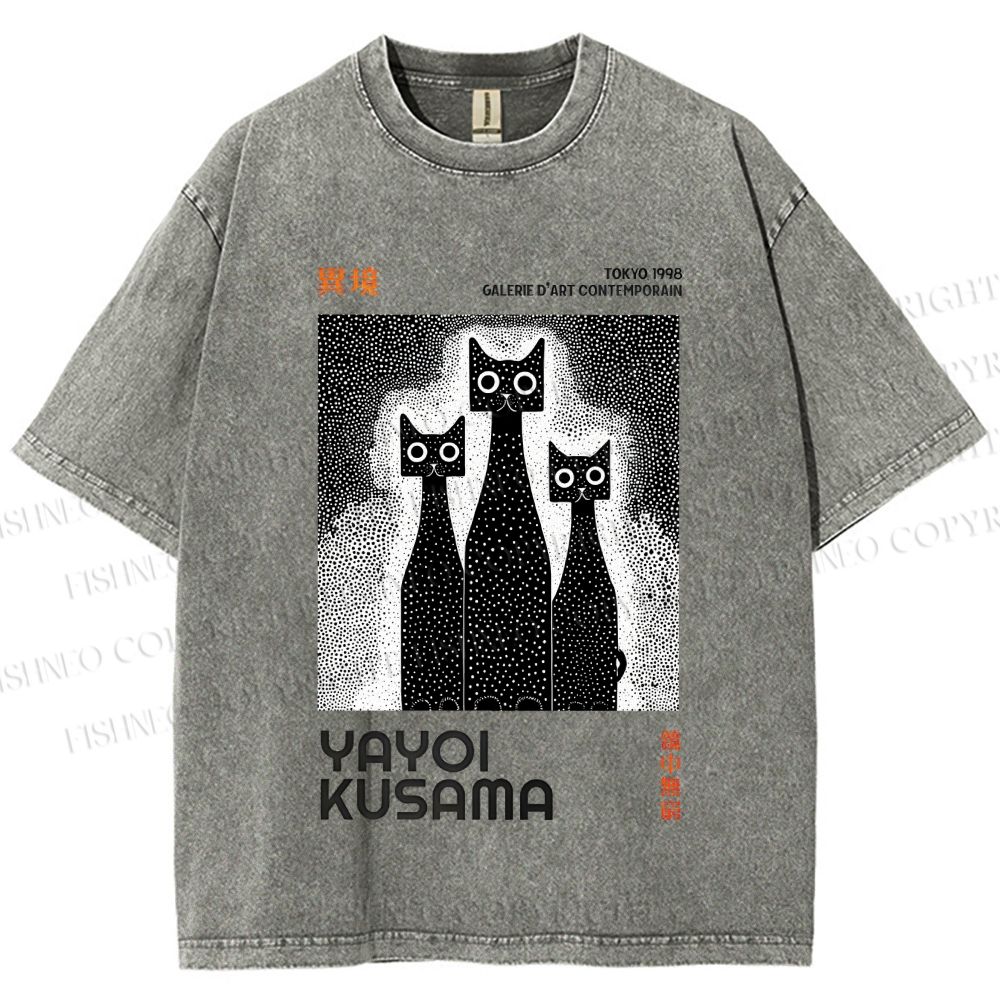 Unisex Yayoi Kusama Cat Printed Washed Tee