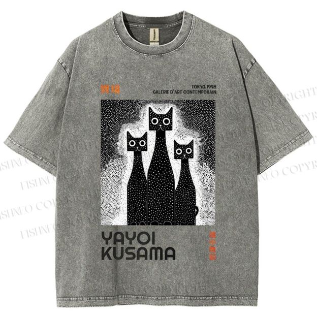 Unisex Yayoi Kusama Cat Printed Washed Tee