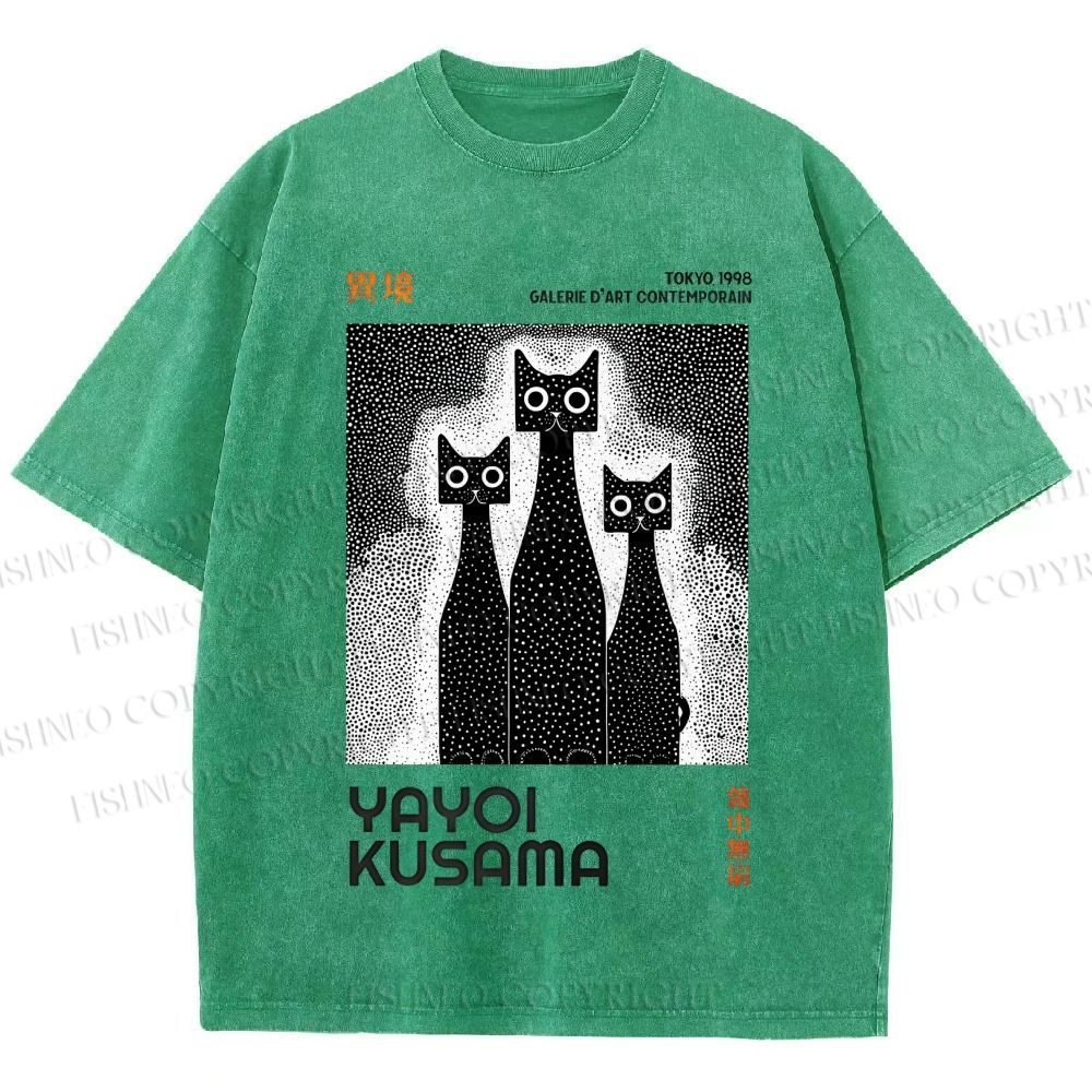 Unisex Yayoi Kusama Cat Printed Washed Tee