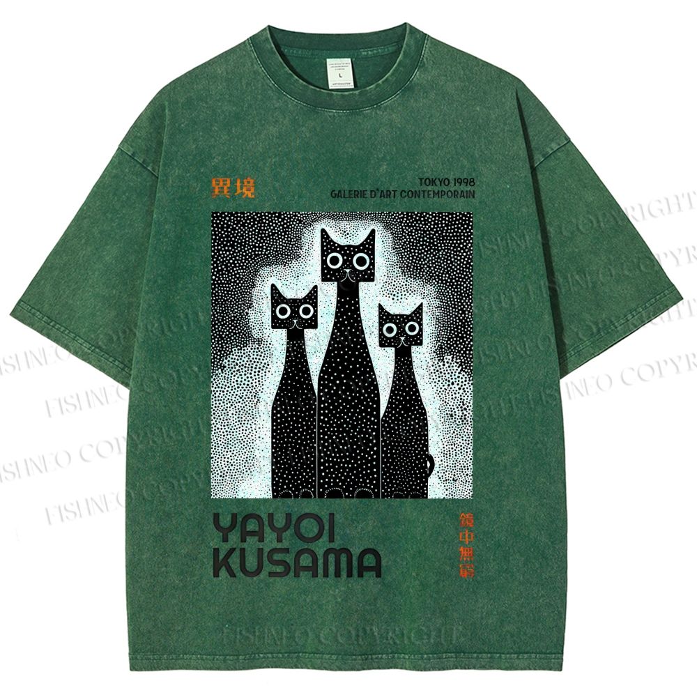 Unisex Yayoi Kusama Cat Printed Washed Tee