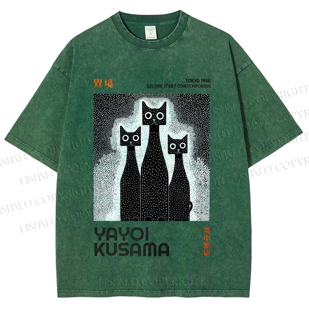 Unisex Yayoi Kusama Cat Printed Washed Tee