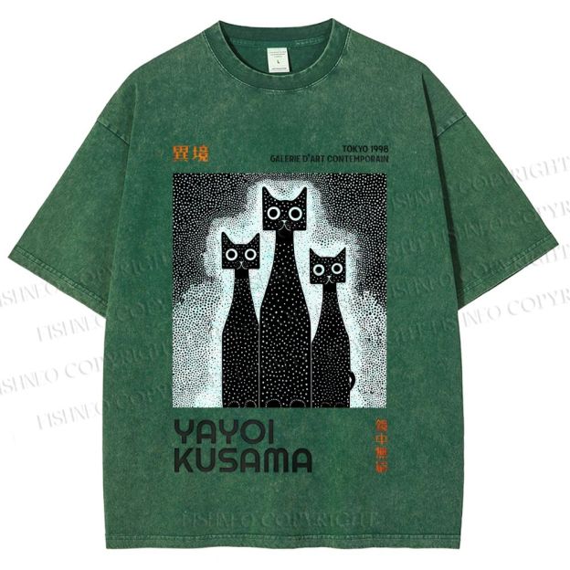 Unisex Yayoi Kusama Cat Printed Washed Tee