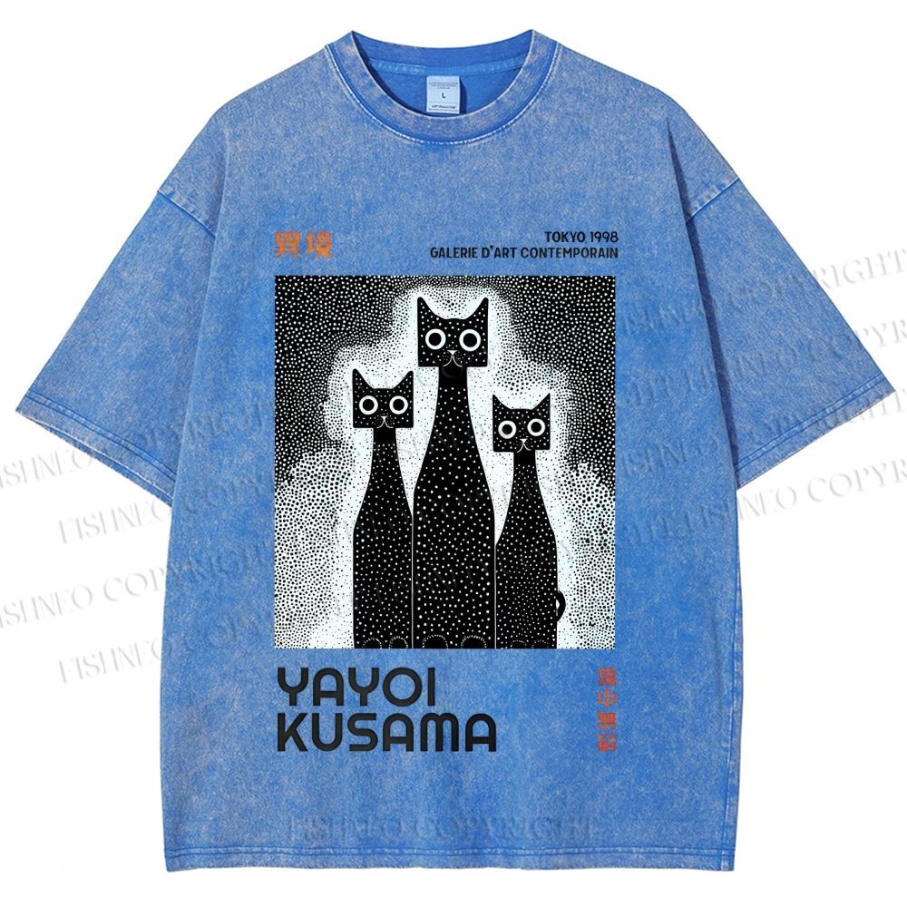 Unisex Yayoi Kusama Cat Printed Washed Tee