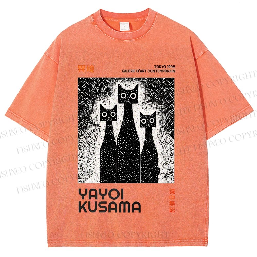 Unisex Yayoi Kusama Cat Printed Washed Tee