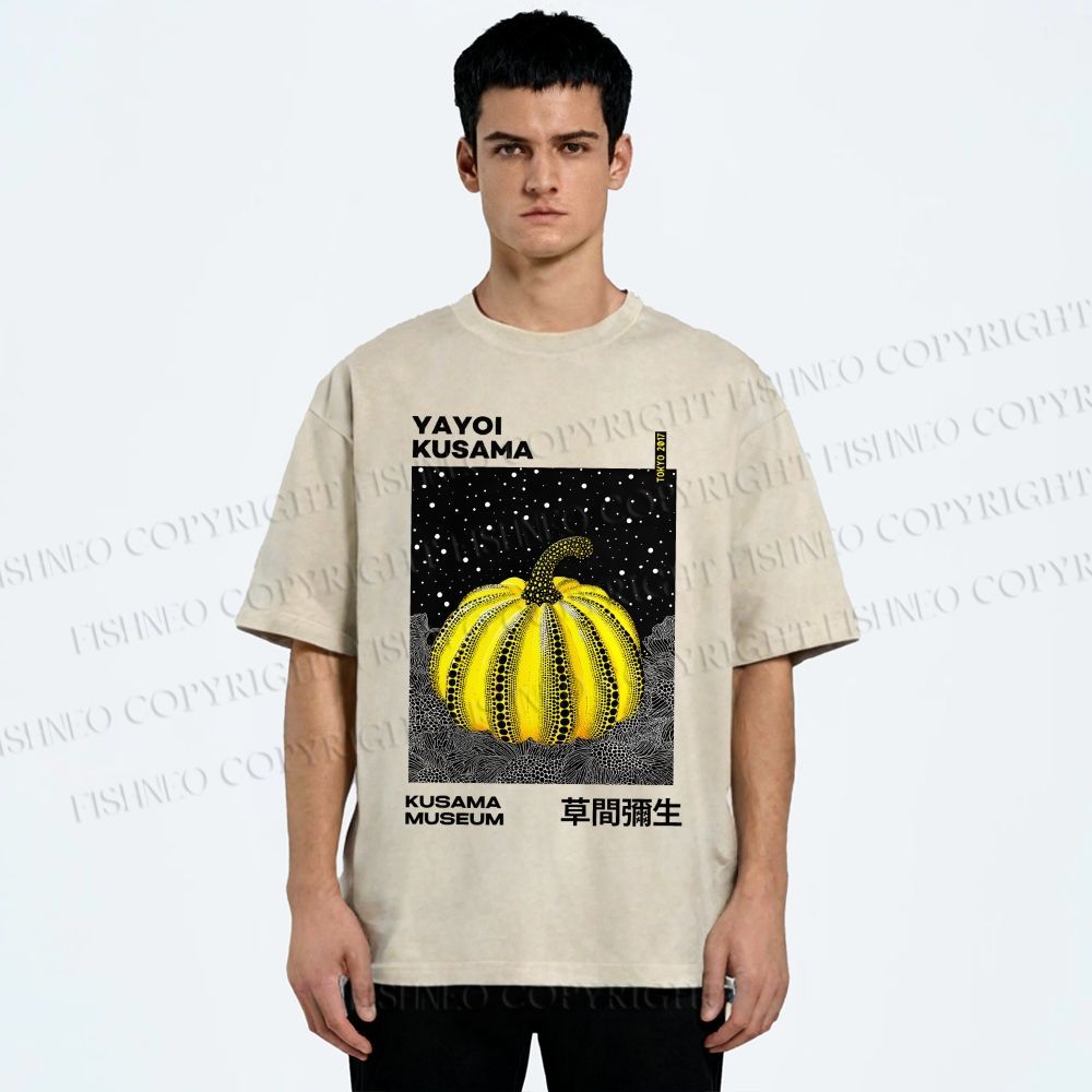 Unisex Yayoi Kusama Pumpkin Printed Washed Tee